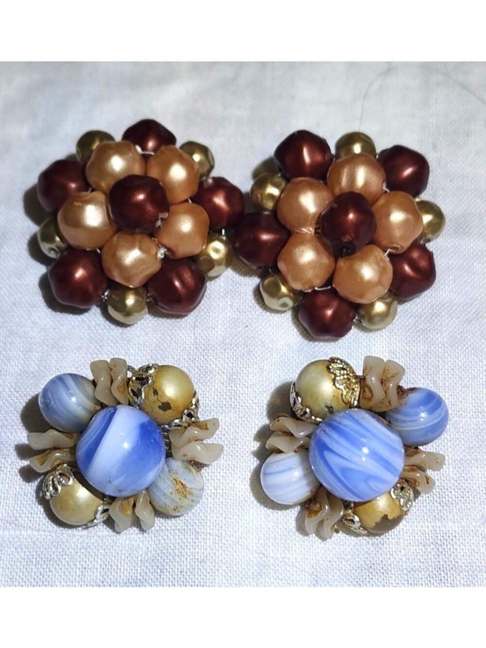 Vintage MCM Clip-On Earrings Lot - 8  Lucite Glass Acrylic Beads Assorted Colors - Picture 4 of 11